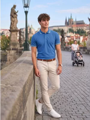 Tricou pentru bărbați cu guler MALFINI URBAN 219 ALBASTRU AZURIU