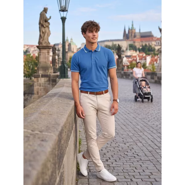  Tricou pentru bărbați cu guler MALFINI URBAN 219 ALBASTRU AZURIU 