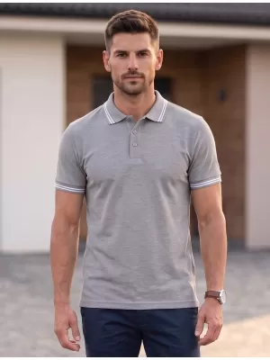 Tricou pentru bărbați cu guler MALFINI URBAN 219 EVIDENȚIERI GRI ÎNCHIS