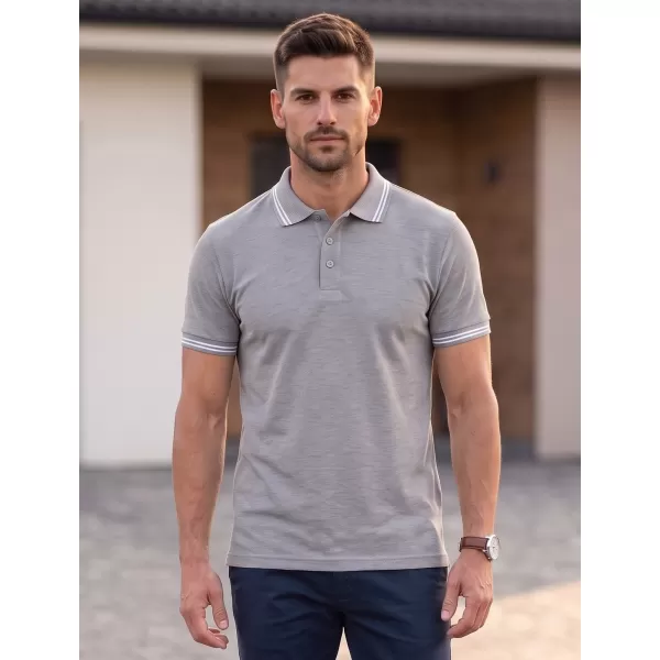  Tricou pentru bărbați cu guler MALFINI URBAN 219 EVIDENȚIERI GRI ÎNCHIS 