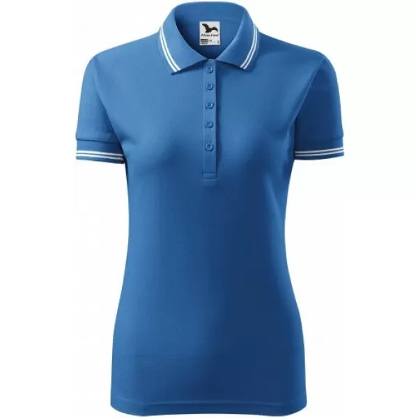  Tricou de damă cu guler MALFINI URBAN 220 ALBASTRU AZURIU 