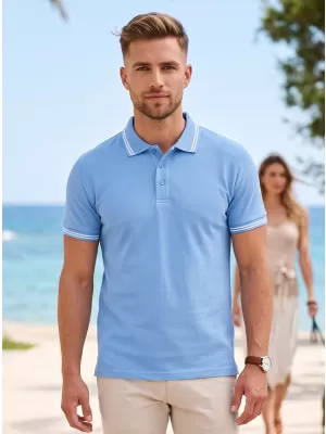 Tricou pentru bărbați cu guler MALFINI URBAN 219 ALBASTRU CERUL