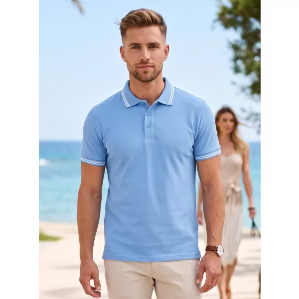 Tricou pentru bărbați cu guler MALFINI URBAN 219 ALBASTRU CERUL 