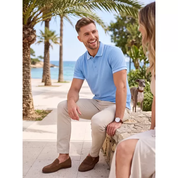  Tricou pentru bărbați cu guler MALFINI URBAN 219 ALBASTRU CERUL 