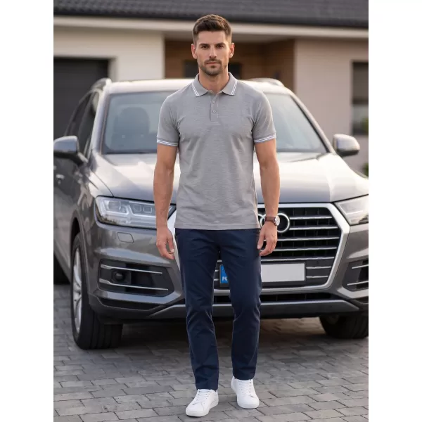  Tricou pentru bărbați cu guler MALFINI URBAN 219 EVIDENȚIERI GRI ÎNCHIS 