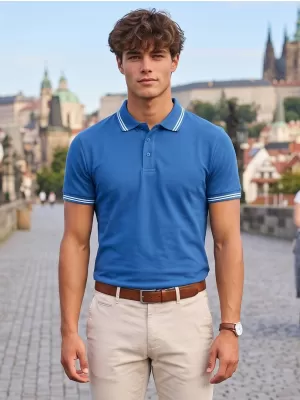 Tricou pentru bărbați cu guler MALFINI URBAN 219 ALBASTRU AZURIU