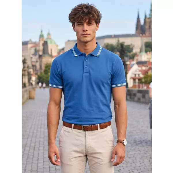  Tricou pentru bărbați cu guler MALFINI URBAN 219 ALBASTRU AZURIU 