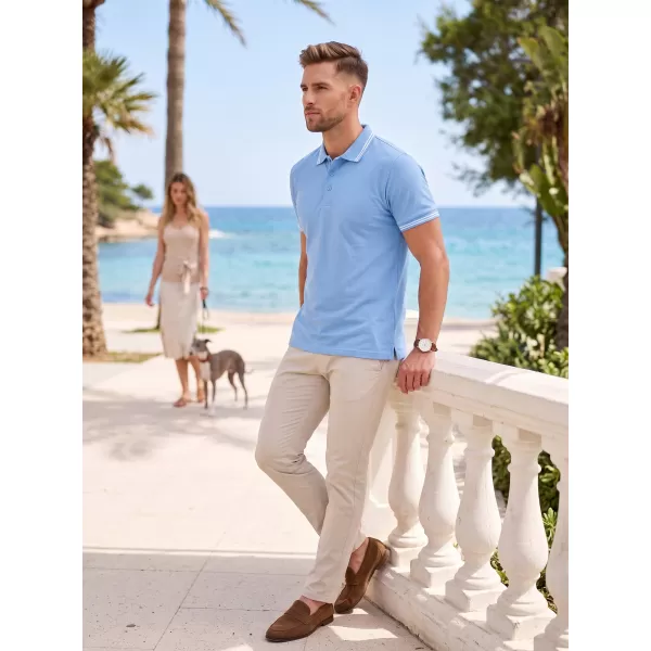  Tricou pentru bărbați cu guler MALFINI URBAN 219 ALBASTRU CERUL 