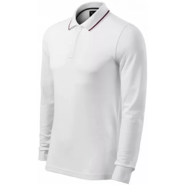  Tricou pentru bărbați cu mâneci lungi și guler MALFINI PREMIUM CONTRAST STRIPE LS 258 ALB 