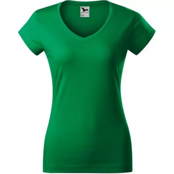  Tricou pentru femei MALFINI FIT V-NECK 162 VERDE MEDIU 