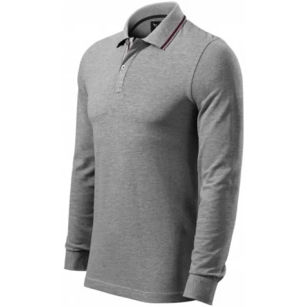  Tricou pentru bărbați cu mâneci lungi și guler MALFINI PREMIUM CONTRAST STRIPE LS 258 EVIDENȚIERI GRI ÎNCHIS 