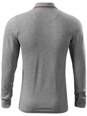 Tricou pentru bărbați cu mâneci lungi și guler MALFINI PREMIUM CONTRAST STRIPE LS 258 EVIDENȚIERI GRI ÎNCHIS
