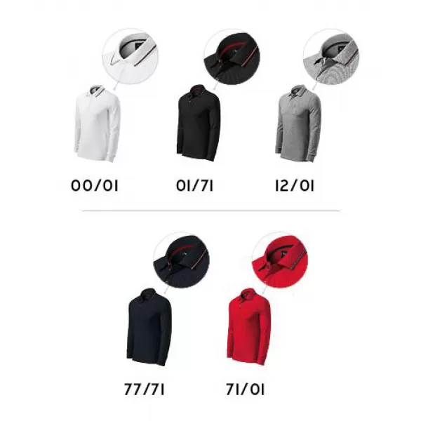  Tricou pentru bărbați cu mâneci lungi și guler MALFINI PREMIUM CONTRAST STRIPE LS 258 EVIDENȚIERI GRI ÎNCHIS 