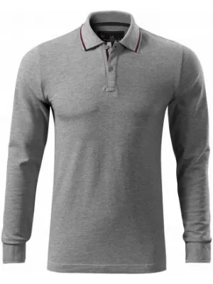 Tricou pentru bărbați cu mâneci lungi și guler MALFINI PREMIUM CONTRAST STRIPE LS 258 EVIDENȚIERI GRI ÎNCHIS