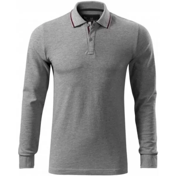  Tricou pentru bărbați cu mâneci lungi și guler MALFINI PREMIUM CONTRAST STRIPE LS 258 EVIDENȚIERI GRI ÎNCHIS 