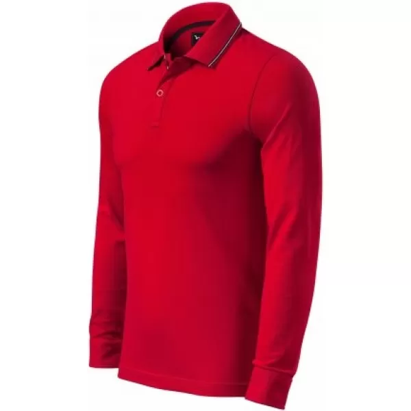  Tricou pentru bărbați cu mâneci lungi și guler MALFINI PREMIUM CONTRAST STRIPE LS 258 FORMULA ROSIE 