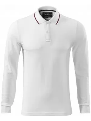 Tricou pentru bărbați cu mâneci lungi și guler MALFINI PREMIUM CONTRAST STRIPE LS 258 ALB