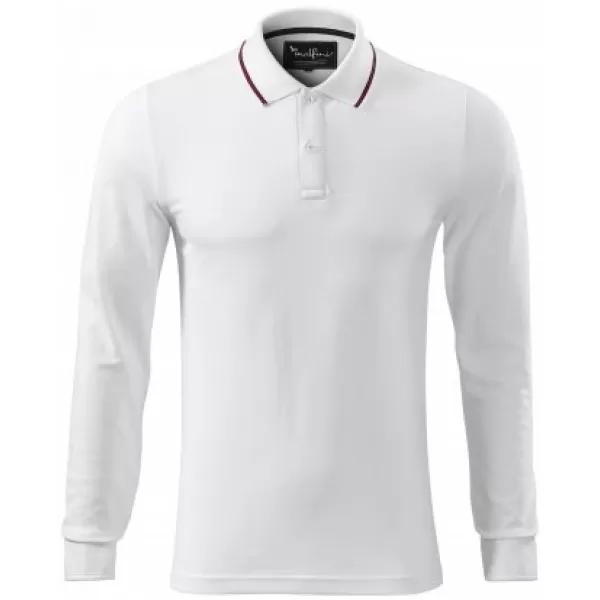  Tricou pentru bărbați cu mâneci lungi și guler MALFINI PREMIUM CONTRAST STRIPE LS 258 ALB 