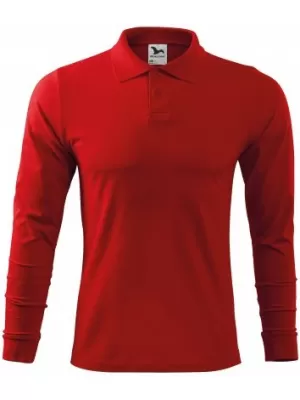 Tricou pentru bărbați cu mâneci lungi și guler MALFINI SINGLE J. LS 211 ROŞU