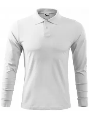 Tricou pentru bărbați cu mâneci lungi și guler MALFINI SINGLE J. LS 211 ALB