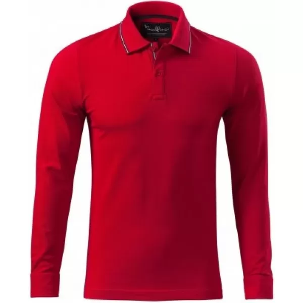  Tricou pentru bărbați cu mâneci lungi și guler MALFINI PREMIUM CONTRAST STRIPE LS 258 FORMULA ROSIE 
