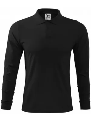 Tricou pentru bărbați cu mâneci lungi și guler MALFINI SINGLE J. LS 211 NEGRU