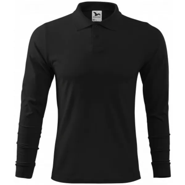  Tricou pentru bărbați cu mâneci lungi și guler MALFINI SINGLE J. LS 211 NEGRU 
