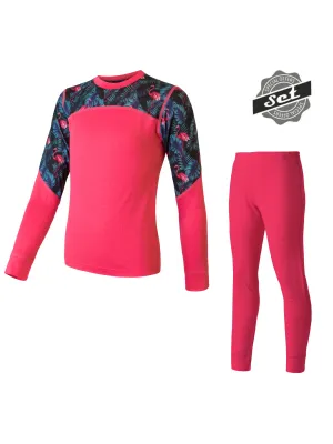 Set termic pentru copii SENSOR MERINO IMPRESS 20200014 MAGENTA/FLORAL