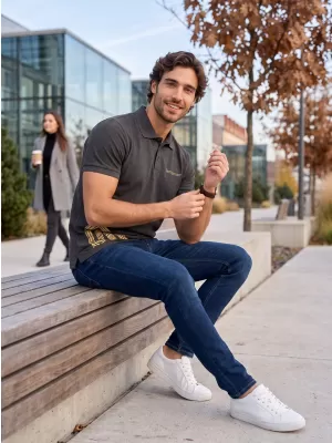 Tricou pentru bărbați cu guler ALTISPORT ALM013203 EVIDENȚIERE ANTRACIT
