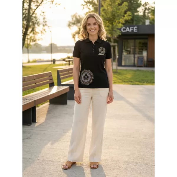  Tricou de damă cu guler ALTISPORT ALW024210 NEGRU SI AURIU 