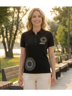 Tricou de damă cu guler ALTISPORT ALW024210 NEGRU SI AURIU
