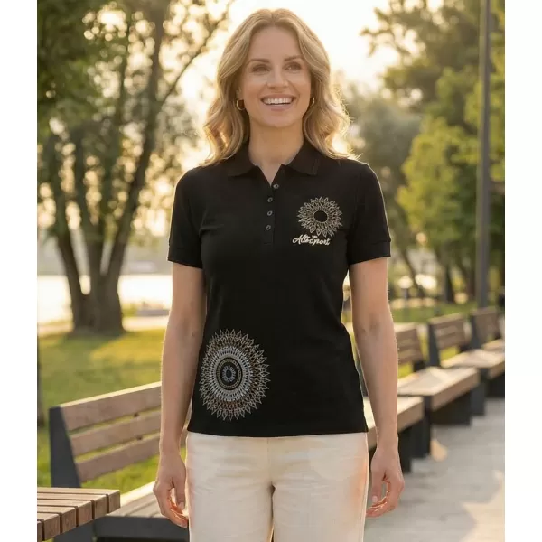  Tricou de damă cu guler ALTISPORT ALW024210 NEGRU SI AURIU 