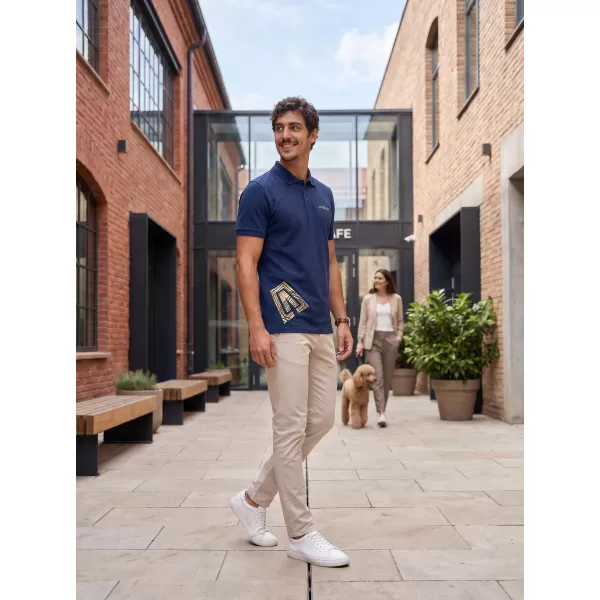  Tricou pentru bărbați cu guler ALTISPORT ALM013203 ALBASTRU MIEZ DE NOAPTE/AURIU 