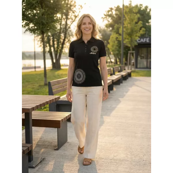 Tricou de damă cu guler ALTISPORT ALW024210 NEGRU SI AURIU 