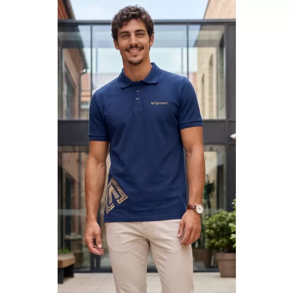  Tricou pentru bărbați cu guler ALTISPORT ALM013203 ALBASTRU MIEZ DE NOAPTE/AURIU 