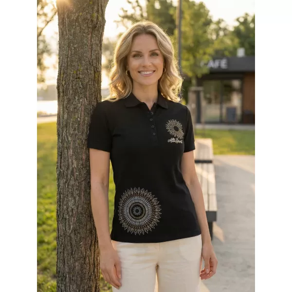  Tricou de damă cu guler ALTISPORT ALW024210 NEGRU SI AURIU 