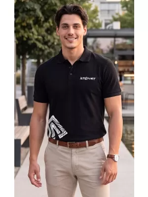 Tricou pentru bărbați cu guler ALTISPORT ALM013203 ALB-NEGRU
