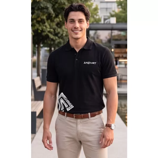  Tricou pentru bărbați cu guler ALTISPORT ALM013203 ALB-NEGRU 