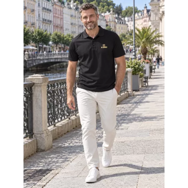  Tricou funcțional pentru bărbați cu guler ALTISPORT ALM006217 NEGRU ȘI AURIU 