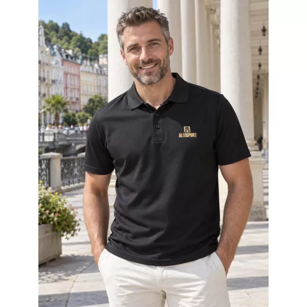  Tricou funcțional pentru bărbați cu guler ALTISPORT ALM006217 NEGRU ȘI AURIU 