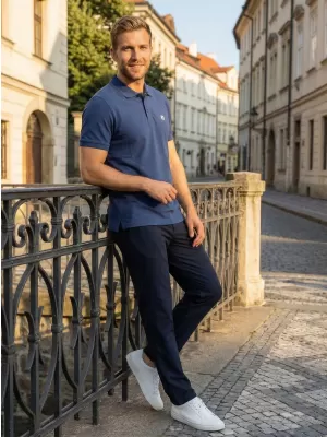 Pánské triko s límečkem ALTISPORT CARRYOVER ALM065203 PŮLNOČNÍ MODRÁ