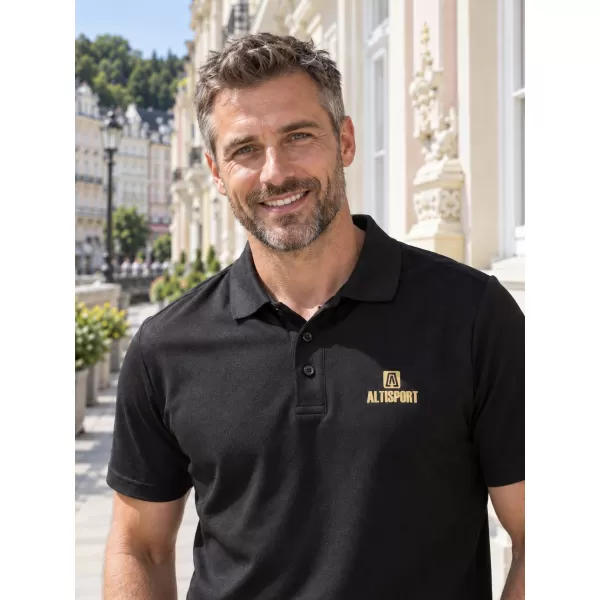  Tricou funcțional pentru bărbați cu guler ALTISPORT ALM006217 NEGRU ȘI AURIU 