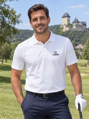 Tricou funcțional pentru bărbați cu guler ALTISPORT ALM006217 ALB