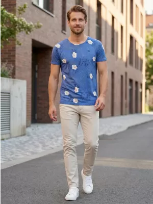Tricou pentru bărbați KIXMI LARRY ALBASTRU