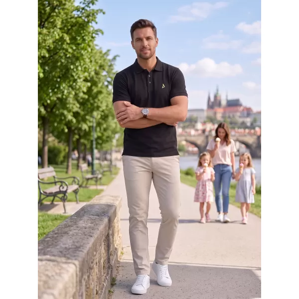  Tricou premium pentru bărbați cu guler ALTISPORT ALM002203 NEGRU ȘI VERDE 