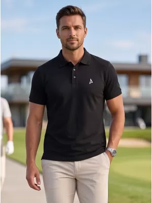 Tricou premium pentru bărbați cu guler ALTISPORT ALM002203 ALB-NEGRU