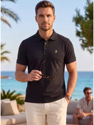 Tricou premium pentru bărbați cu guler ALTISPORT ALM002203 NEGRU SI AURIU