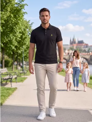 Tricou premium pentru bărbați cu guler ALTISPORT ALM002203 NEGRU ȘI VERDE
