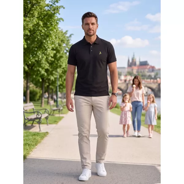  Tricou premium pentru bărbați cu guler ALTISPORT ALM002203 NEGRU ȘI VERDE 