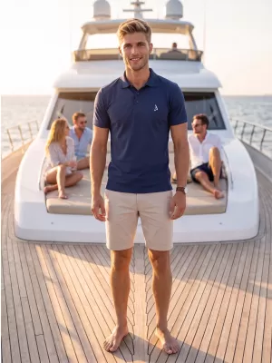 Tricou premium pentru bărbați cu guler ALTISPORT ALM002203 ALBASTRU MIEZUL NOPȚII